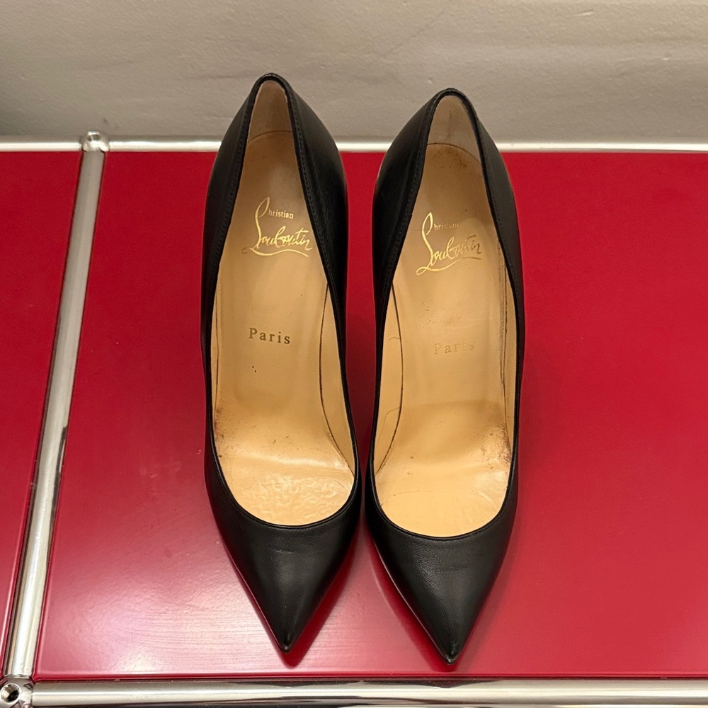 Christian Louboutin PIGALLE FOLLIES  Black Leather Pointed-Toe Stiletto Pumps